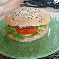Vegan bean burger/sandwich at Cafe del mundo in Luang Prabang