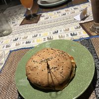 Vegan sandwich, and vegan curry in the background   at Cafe del mundo in Luang Prabang