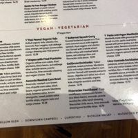 Vegan menu at Aqui in Campbell