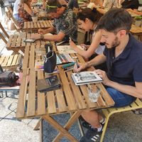 Sketching at the café at Sali and Pistacchi in Domodossola