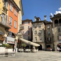 View of the square from the table at Sali and Pistacchi in Domodossola