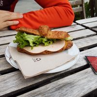 Filled brioche with vegan mortadella at Sali and Pistacchi in Domodossola