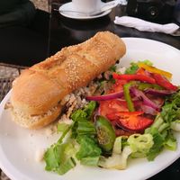 Mushroom baguette with Vegan cheese at Escarola in Guanajuato