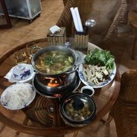 sour Thai hotpot plus claypot mushrooms and rice at Van Hanh in Hue
