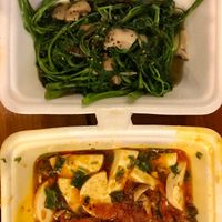 Morning Glory (Vietnamese staple green vegetable) & tofu in tomato sauce   at Van Hanh in Hue