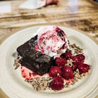 Brownie with vegan cherry ice cream at Roseleaf in Edinburgh