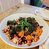 Winter salad with beets, couscous, and vegan feta at Roseleaf in Edinburgh