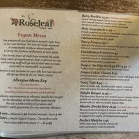 Separate vegan menu  at Roseleaf in Edinburgh