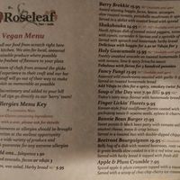 Menu at Roseleaf in Edinburgh