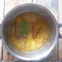 Delicious spicy ginger-garlic soup! at Andriakon in Andros