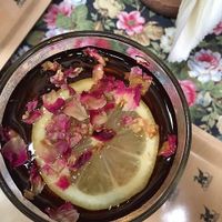 Cold raspberry tea with rose petals at Chimera in Krakow