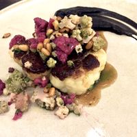 Roasted cauliflower | pickled Romanesco salad skordalia | roasted root vegetable jus at Matteo's in Fitzroy North
