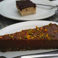 Choc-orange dessert and caramel shortbread dessert at Offbeet in Wickham