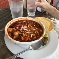 Red pozole with mushrooms at Un Solo Sol in Los Angeles