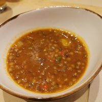 Menú del día starter: Lentil soup at Punto Vegano in Madrid