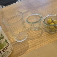 My drink and the free hors d'oeuvres at Punto Vegano in Madrid