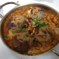 tofu balls with tahini, tomatoes, chickpeas etc. at Ziona in Ness Ziona