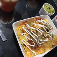 Chilli Cheese Nachos with guacamole and salsa at Vegan Antics in Gravesend