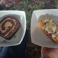 Swiss roll and cherry bakewell blondie at Vegan Antics in Gravesend