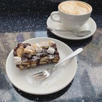 Rocky road and oat flat white at Vegan Antics in Gravesend
