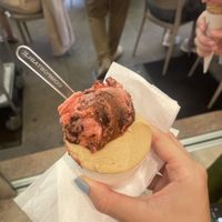 Hazelnut, and raspberry and chocolate   at Vanilla Gelati Italiani in Milan