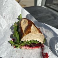 The pretzel bun is spectacular. #Veganuary at Organic Sandwich Company in Boulder