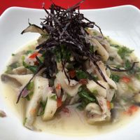 Vegan Ceviche made from predominantly mushrooms at Shakti en Chile in Santiago