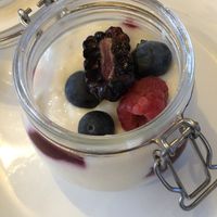 Vegan mousse and wild fruit coulis  at Casa Scaparone in Alba