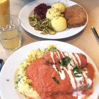 Our huge meal at Lokal Vegan Bistro in Warsaw
