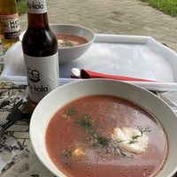 Beetroot soup at Lokal Vegan Bistro in Warsaw