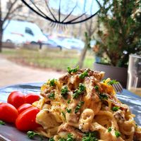 Carbonara 🍜 at Lokal Vegan Bistro in Warsaw