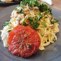 Carbonara at Lokal Vegan Bistro in Warsaw