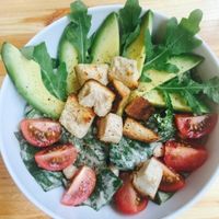 Salad with avocado, chickpeas and tomatoes at Lokal Vegan Bistro in Warsaw