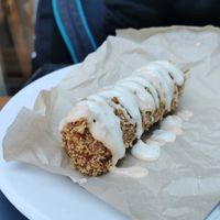 Vegan corn dog at Lokal Vegan Bistro in Warsaw