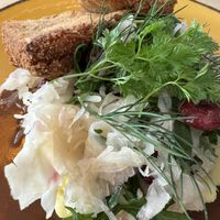 Topped with mash and sauerkraut and dill  at Lokal Vegan Bistro in Warsaw