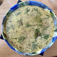 Vegetable soup with a vegan egg  at Lokal Vegan Bistro in Warsaw