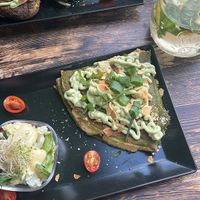 spinach pancakes  at Lokal Vegan Bistro in Warsaw