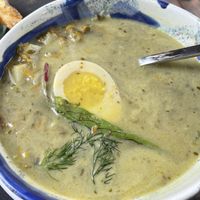 Zupa szczawiowa (sorrel soup)  at Lokal Vegan Bistro in Warsaw