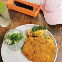 Shabowy with potatoes and cucumber dill salad at Lokal Vegan Bistro in Warsaw