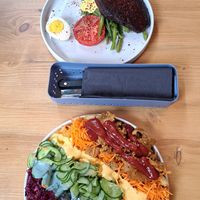 Rainbow fries, steak at Lokal Vegan Bistro in Warsaw