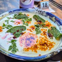 White cold soup at Lokal Vegan Bistro in Warsaw