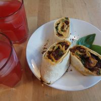 tortiya and watermelon lemonade :) at Lokal Vegan Bistro in Warsaw