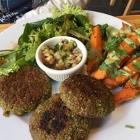 sweet potaoes with smal paties at Lokal Vegan Bistro in Warsaw