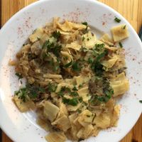pasta with sauerkraut at Lokal Vegan Bistro in Warsaw