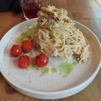 Carbonara at Lokal Vegan Bistro in Warsaw