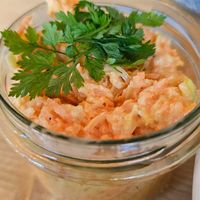 coleslaw came with dumplings.  very good at Lokal Vegan Bistro in Warsaw