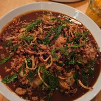 Kluski (hidden under sauce and toppings) 😄 at Lokal Vegan Bistro in Warsaw