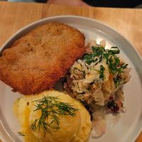 Kotlet, potato mash and cabbage at Lokal Vegan Bistro in Warsaw