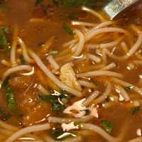 Pumpkin soup with a little bit of yuba — roasted soy milk “skin”. at Lokal Vegan Bistro in Warsaw