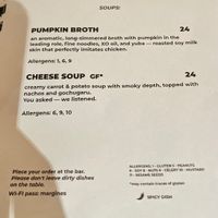 Soup menu. at Lokal Vegan Bistro in Warsaw